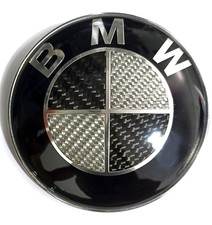 Bmw 82mm Black White Carbon Fiber Grommet Front Hood Logo Emblem Badge