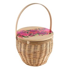 Picnic Baskets Fully Insulated Large Wicker Basket with Wood Tabletop Lid and...