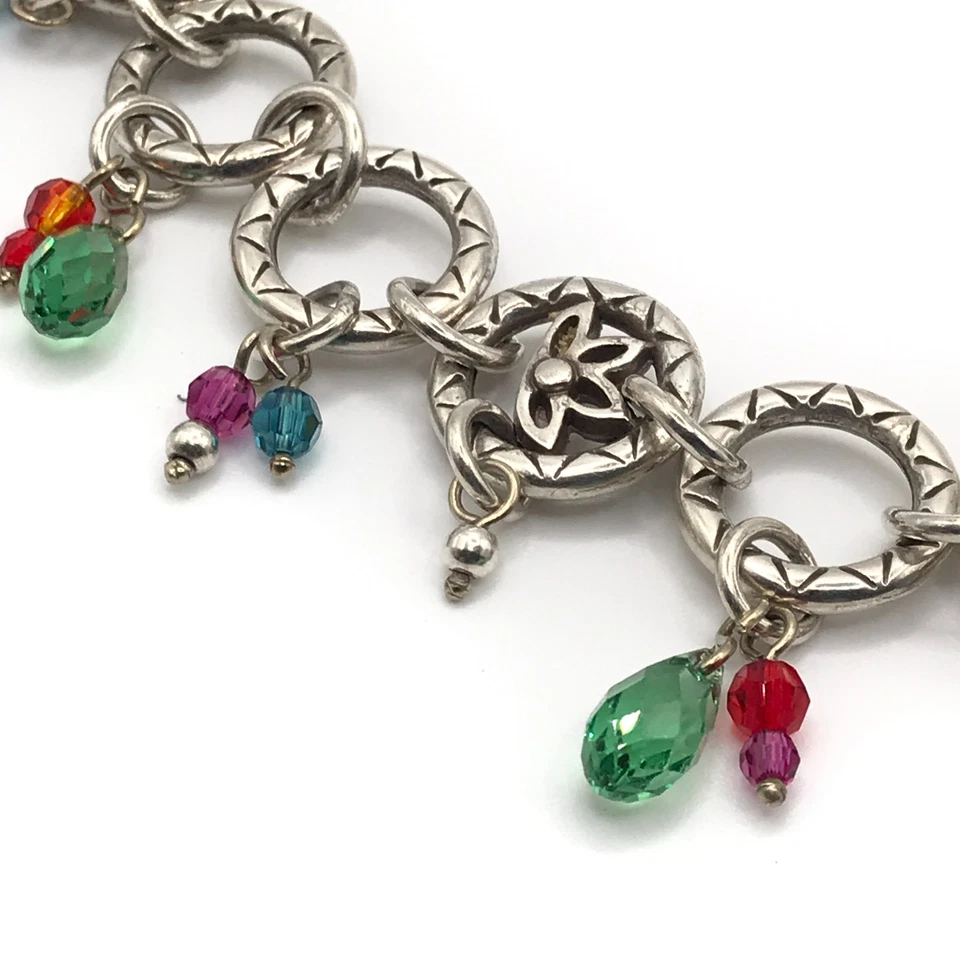 Pulsera de eslabones Brighton dijes de cristal flor de loto multicolor y placa de plata 7-8 Foto 3 de 4