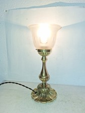 Messingguss Tischlampe, Glasschirm matt , Olivenschliff, um 1930