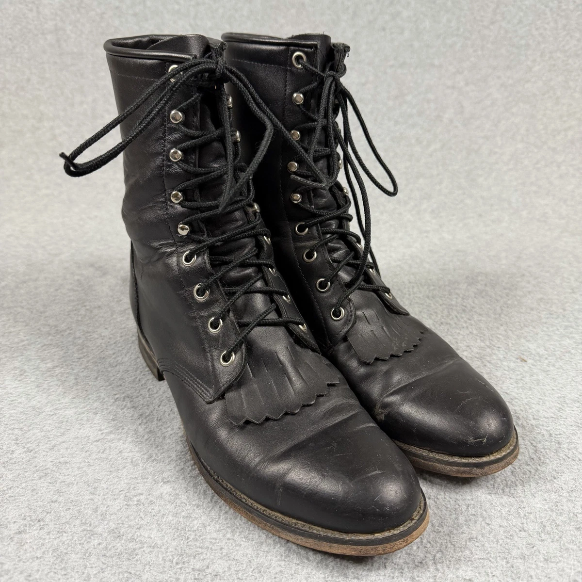 Justin Pebbled Combat Leather Balck Boots Men sz9 Justin Boots Black Western Boots for Men for Sale | Shop New  main image 2