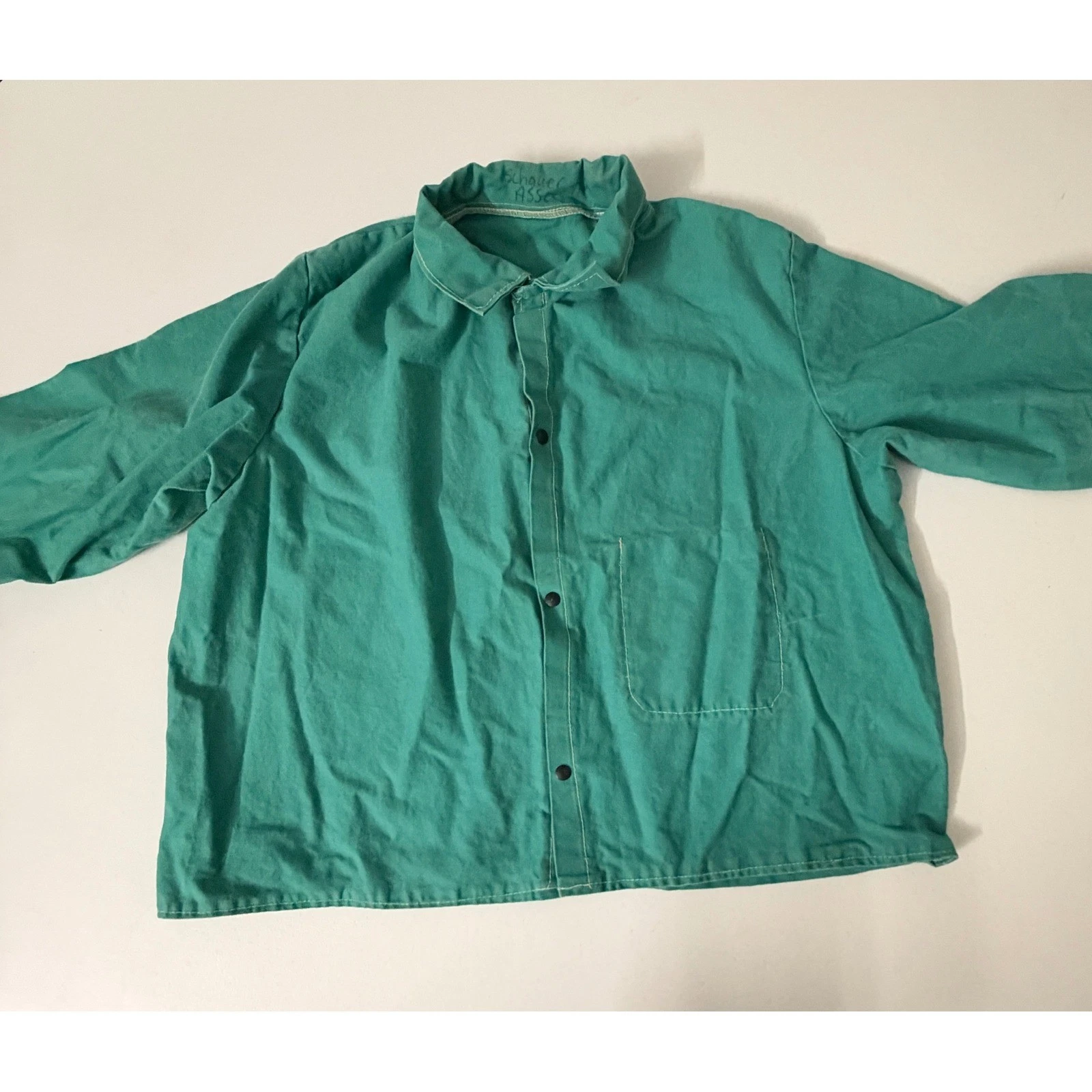 Vtg European Green Canvas Chore Jacket Mens 2XL Snap Button Workwear Boxy RARE - product detail image 4