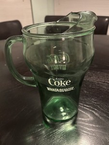 Coke Coca Cola Cowboy Whataburger Clear Green Glass Vintage Promo Pitcher