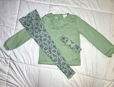Nicole Miller New York Girls Outfit 3pc Set 6 Green Sweatshirt Floral Leggings
