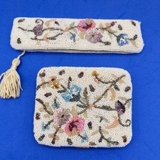 Vintage French Hand Beaded Floral Powder Comp...