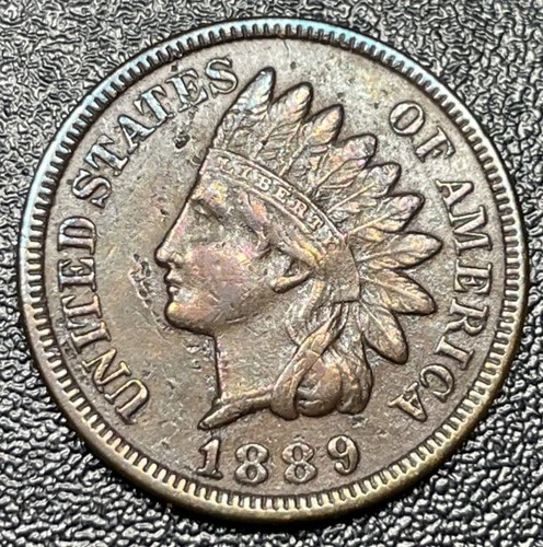 1889 Indian Head Cent 1c AU Details 4 Diamonds