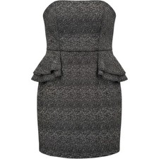 Windsor Womens Strapless Peplum Mini Dress Silver Black Metallic RD5219D Size M