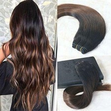 12A BRAZILIAN 100g Human Extensions 1B/4 CHOCOLATE BROWN BALAYAGE SILKY STRAIGHT