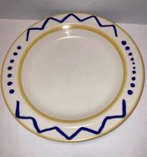 Vtg Homer Laughlin China Restaurant Deep Dinner Plates Blue & Yellow Retro-2