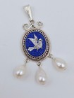 Micro Mosaic Freshwater Pearls Pendant Bird Dove Necklace Italy Antique — photo 4
