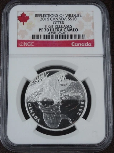 2016 Canada $10 Otter Wildlife Reflections NGC PF 70 Silver 1/2 Oz .9999