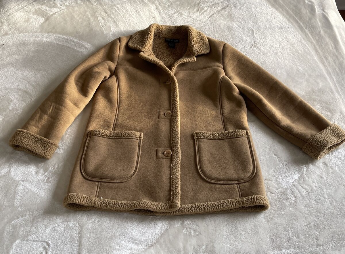 Vintage Faux Suede Sherpa Western Rancher Jacket Barn Coat Chore Small Petite