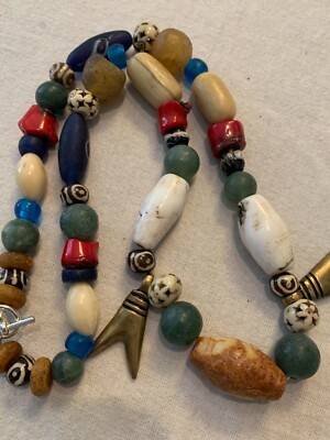 Vintage★African Brass bead long necklace Vintage African Trading Bead Necklace with Handmade Brass Beads
