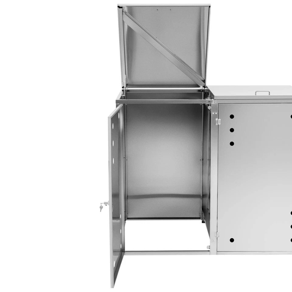 Mülltonnenbox Edelstahl Mülltonnenverkleidung Mülleimerbox 2 x 240 l mit Schloss - Bild 4 von 4