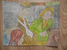 Painting Soviet USSR Motives Girl Soldier Socialist realism 