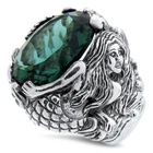 MERMAID RING 925 STERLING SILVER VICTORIAN STYLE SIMULATED EMERALD          829X