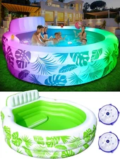 Inflatable Pool with Pool Lights, Oversized Thickened Blow up Pools with Seat, F