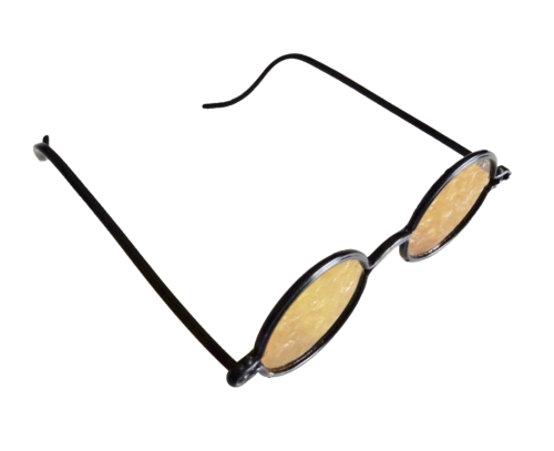 sUNGLASSES ANTIQUE VTG ORIGINAL ROUND YELLOW LENS BLACK FRAMES UNISEX neocurio