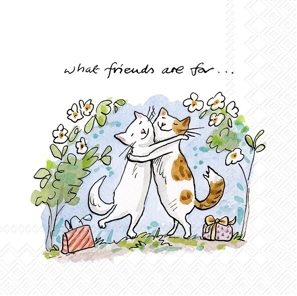 4 x Lunch Napkins/33cm/3Ply/Decoupage/Cats Friends/What Friends Are For