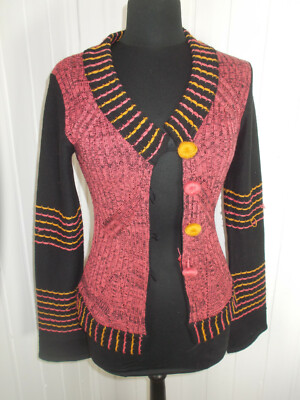 Pullover Knöpfe Weste Wolle/Acryl schwarz/rosa Save the Queen M 36/38 Made Italy