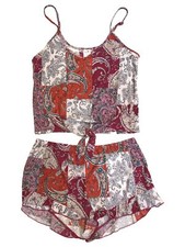 Womens Pink Orange Paisley Pajamas Sleep Set Tank Top Shorts
