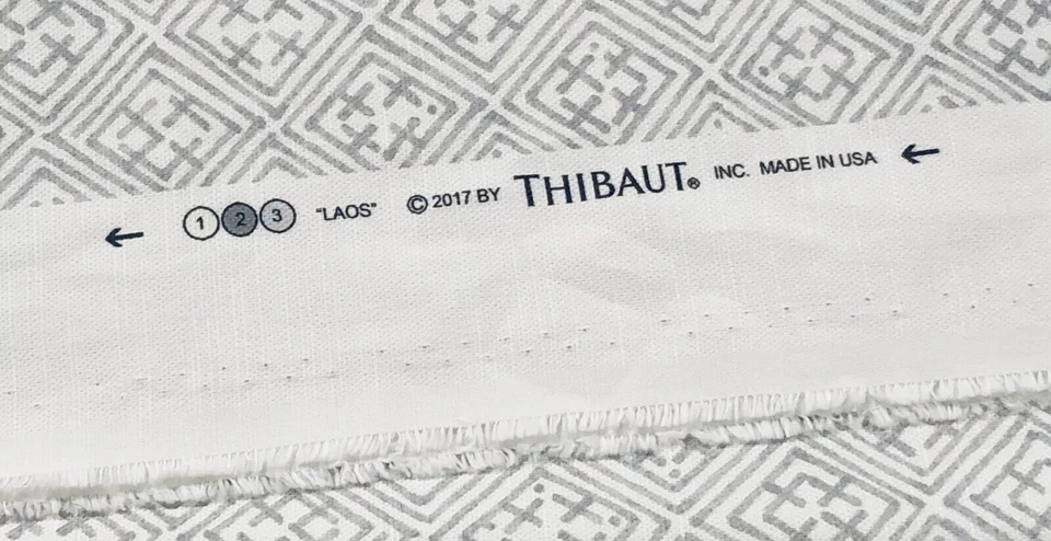 Thibaut Asian Geometric Linen Print Uphol Fabric- Laos / Grey 2.50 yd F972619 - Image 3 of 4