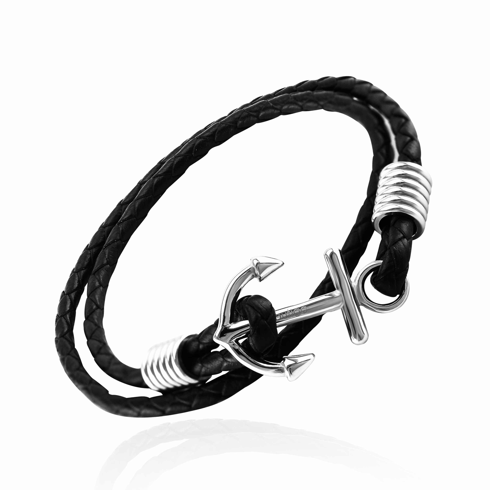 Mens Leather Bracelet Anchor Bracelet Braided Cowhide Black Stainless Steel 3890₽