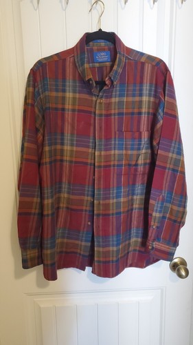 Vtg Pendleton Shirt Mens L Plaid LOBO Red Blue Aztec Wool Blend Flannel USA - Picture 2 of 6