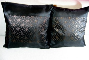 New Pair Of Black Thai Silk 16 Cushion Cover Throw Pillow Case