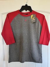 NWT Easton Youth Small 3/4 Sleeve Raglan Crew Neck Shirt Gray/Red- BB11