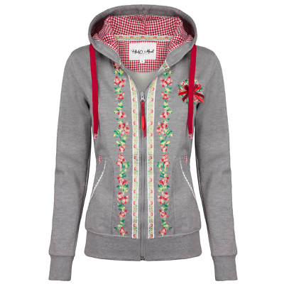 HAILYS Damen Trachten Sweatjacke Sweater Zipper florale Bestickung Kapuze  Hoodie