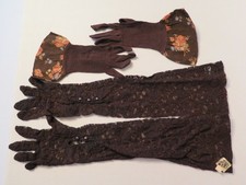 Vintage Lot of 2 Brown Crochet Fishnet Women's Lace Gloves