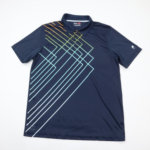 Fila Sport Golf Polo Shirt Mens Large Dark Blue Geometric Quick Dry Performance