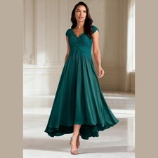 High Low Mother of The Bride Dresses for Wedding Long Chiffon Lace Cap Sleeve es