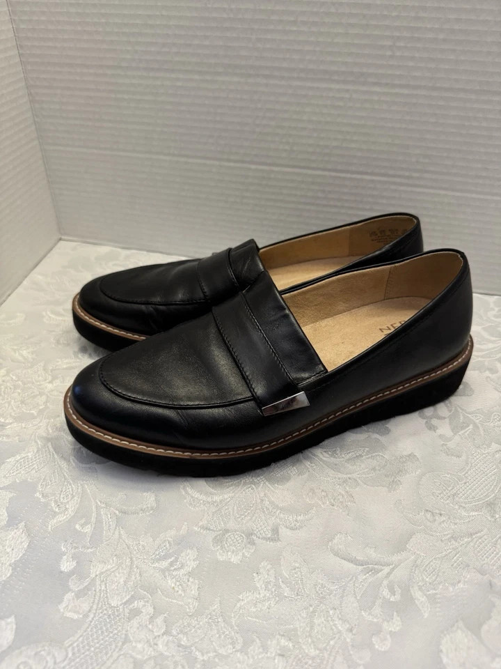 Mocasín Naturalizer Adeline Ancho Ancho 9.5W Cómodo Cuero Mocasín Zapato Negro Foto 3 de 4