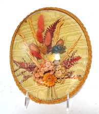 Vintage Framed Dried Flowers Convex Bubble Glass 8" x 9 " Oval