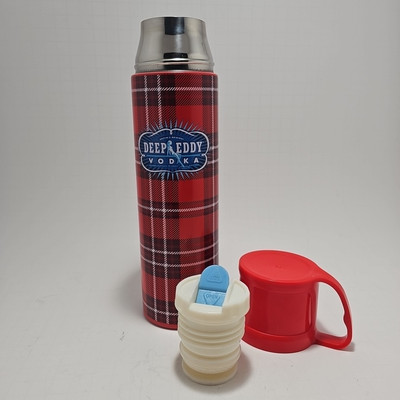 Deep Eddy Vodka 8 Oz Thermos Flannel Design Flask 10'' X 2.5'' Metal