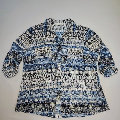 Emily Daniels Blue Silver Blouse 3/4 Sleeve Shimmer Fluid Beautiful Sz M