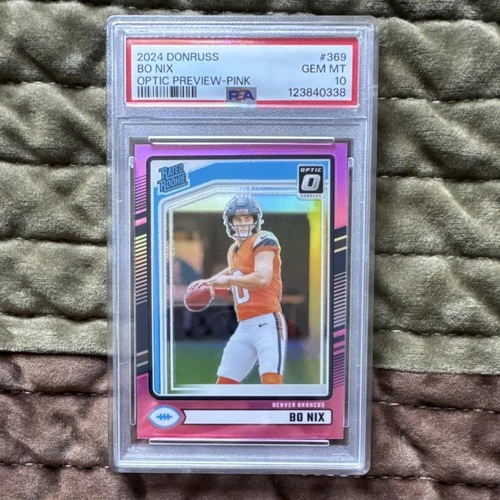 2024 Panini Donruss Bo Nix Denver Broncos Rated Rookie #369 Pink Prizm PSA 10