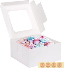 4 Pack Cake Boxes with Window, 10X10X5 Inches White Bakery Containers, 10 Inch W