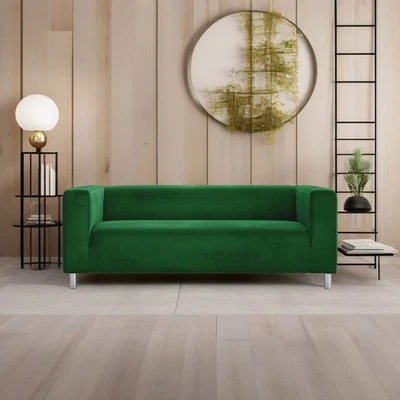 Housse de canapé IKEA KLIPPAN 2 places chaise d'amour housse velours vert forêt lavable - Photo 1/4