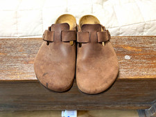 Birkenstock Boston Brown Leather Slip-On Clog Sandals Buckle US 10 M