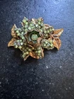 Gorgeous Green And Gold Antique Miriam Haskell Brooch Pin