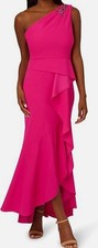 Adrianna Papell Women's Pink Beaded One-Shoulder Crepe Gown Size 10