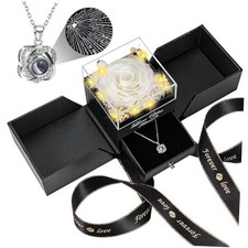 Preserved Real Rose -Eternal Flowers Rose Birthday Gifts for Her Mom Wife White