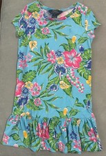 Girls Polo Ralph Lauren Cotton T-Shirt Dress Tropical Crew Neck Knee Length Sz 6