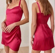 Reformation Fonda Silk Mini Dress Rhubarb Pink Size 10 Sweetheart Coquette Club