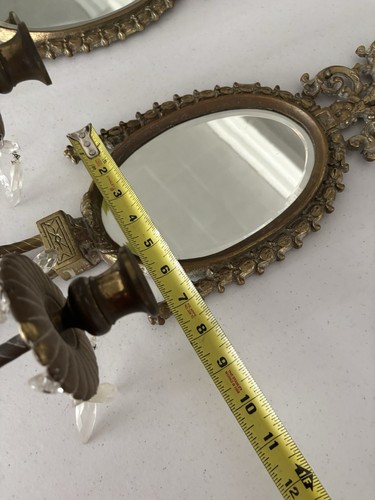 19th Century Pair of Brass Wall Sconces w/Oval beveled mirror, 2 Arm each X1 - Picture 20 of 22