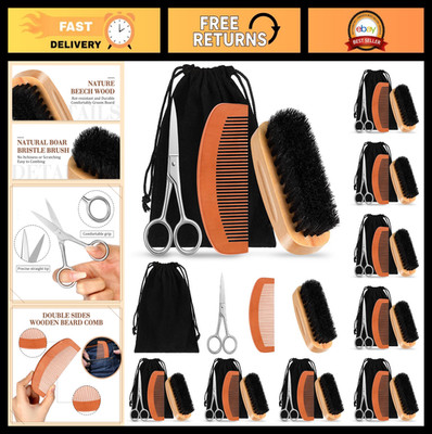 10 Sets Beard Brush Comb Kit - Boar Bristle, Scissors, Perfect Gift for Men