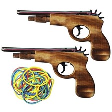 2 Pcs Wooden Rubber Band Gun Kids Outdoor Toy with 100 Rubber Bands 9 Inches